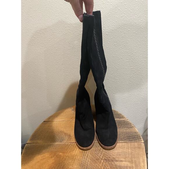 UGG Maeve Black Leather Knee High Suede Boots size 7.5 - Picture 4 of 8